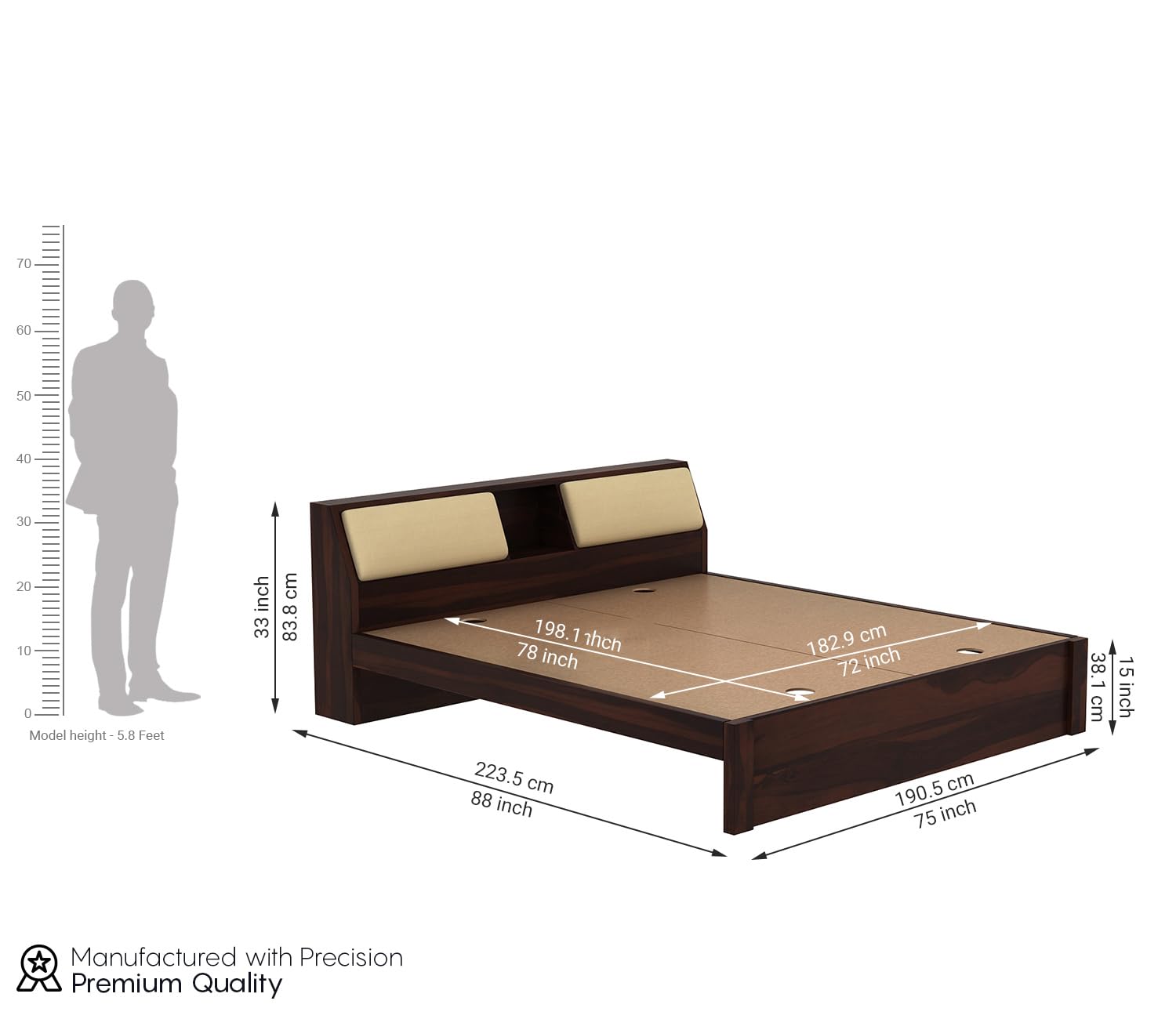 Rukmaajeee Solid Sheesham Wood Wooden Queen Size Bed Without Storage