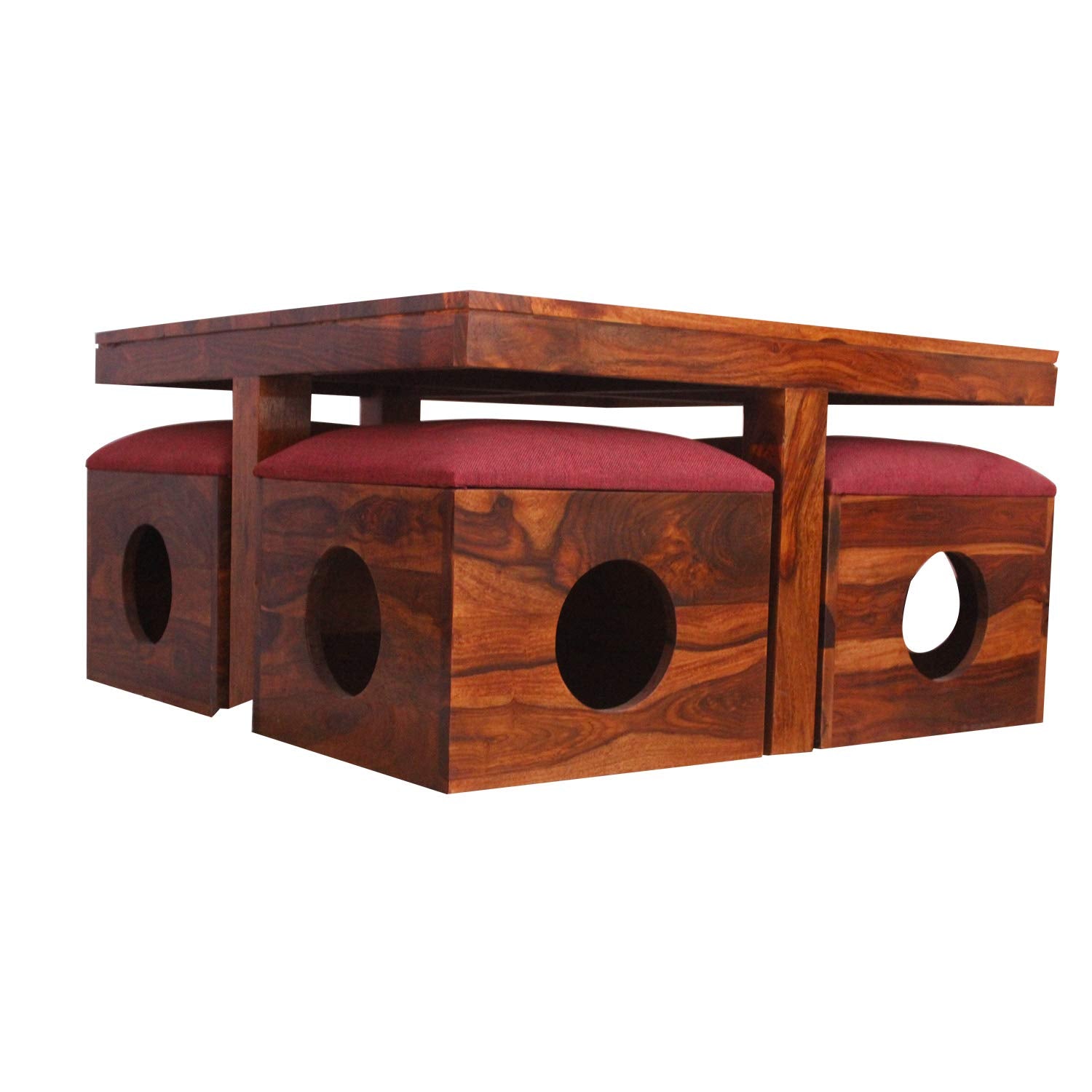 Rukmaajee Furniture Four Stool & Table Robotic Coffee Table in Natural