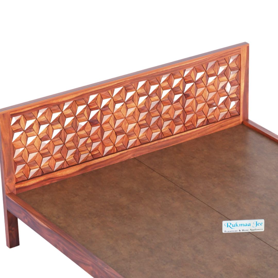 Rukmaajee Solid Sheesham Wood King Size Bed | 3D Headboard Design