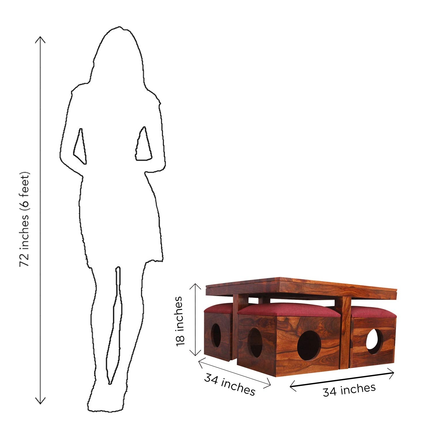 Rukmaajee Furniture Four Stool & Table Robotic Coffee Table in Natural