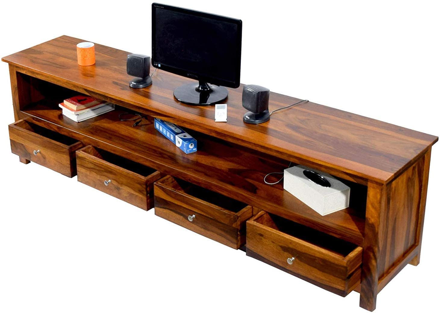 Rukmaajee Furniture Sheesham Wood Multipurpose Entertainment TV Unit