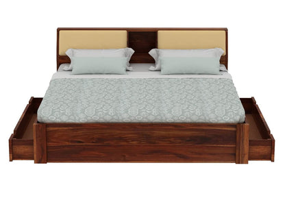 Rukmaajeee Furniture Sheesham Wood King Size Bed with 2 Drawer Storage