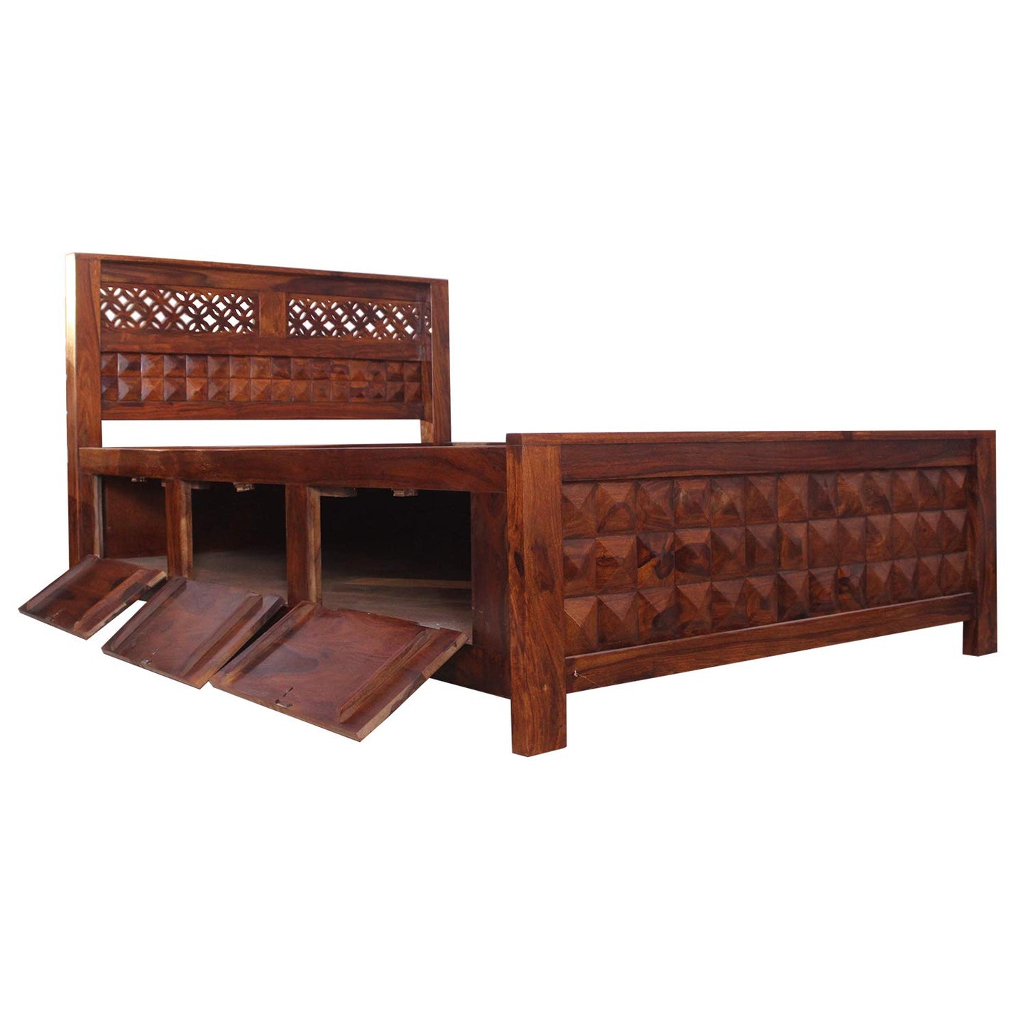 Rukmaajee Furniture Flora with Diamond Bed in Natural Solid Wood with
