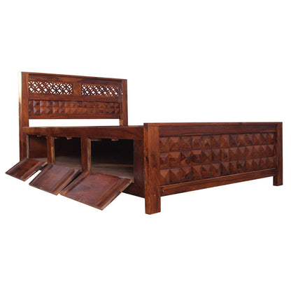 Rukmaajee Furniture Flora with Diamond Bed in Natural Solid Wood with