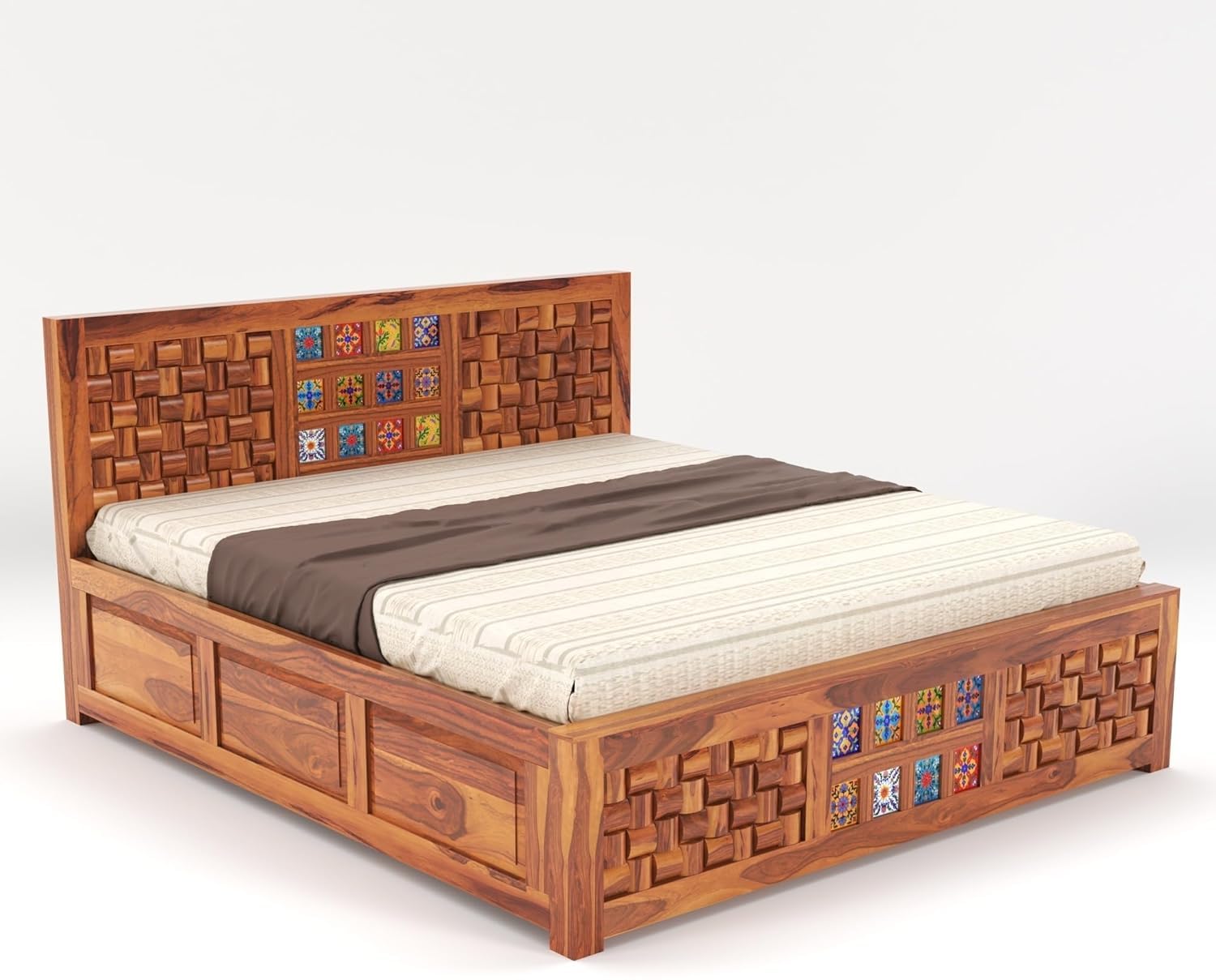 Rukmaajee Solid Sheesham Wood King Size for Bedroom, Hotel| Double Bed