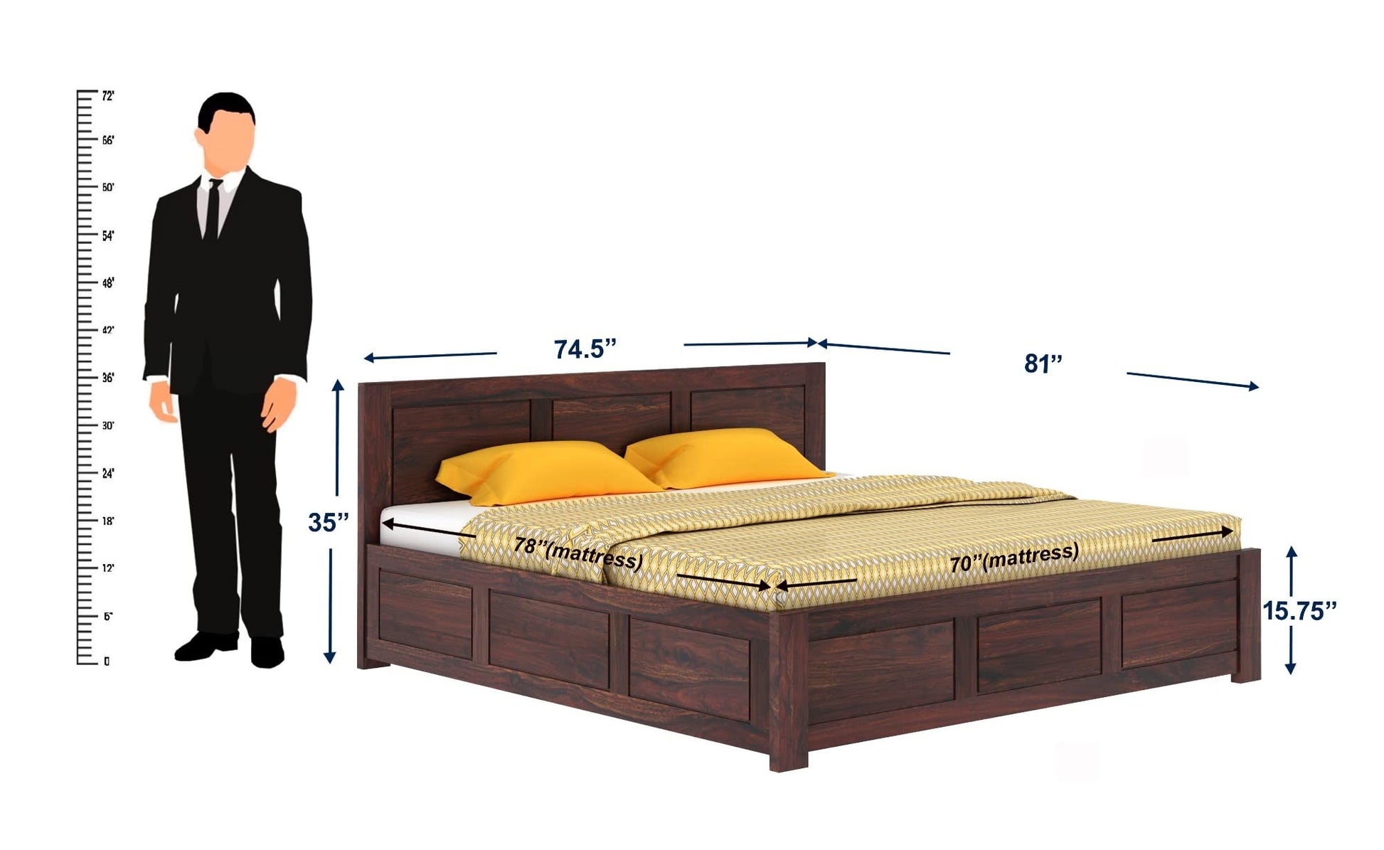 Rukmaajeee Solid Sheesham Wood Bed | Wooden Double Cot Palang for