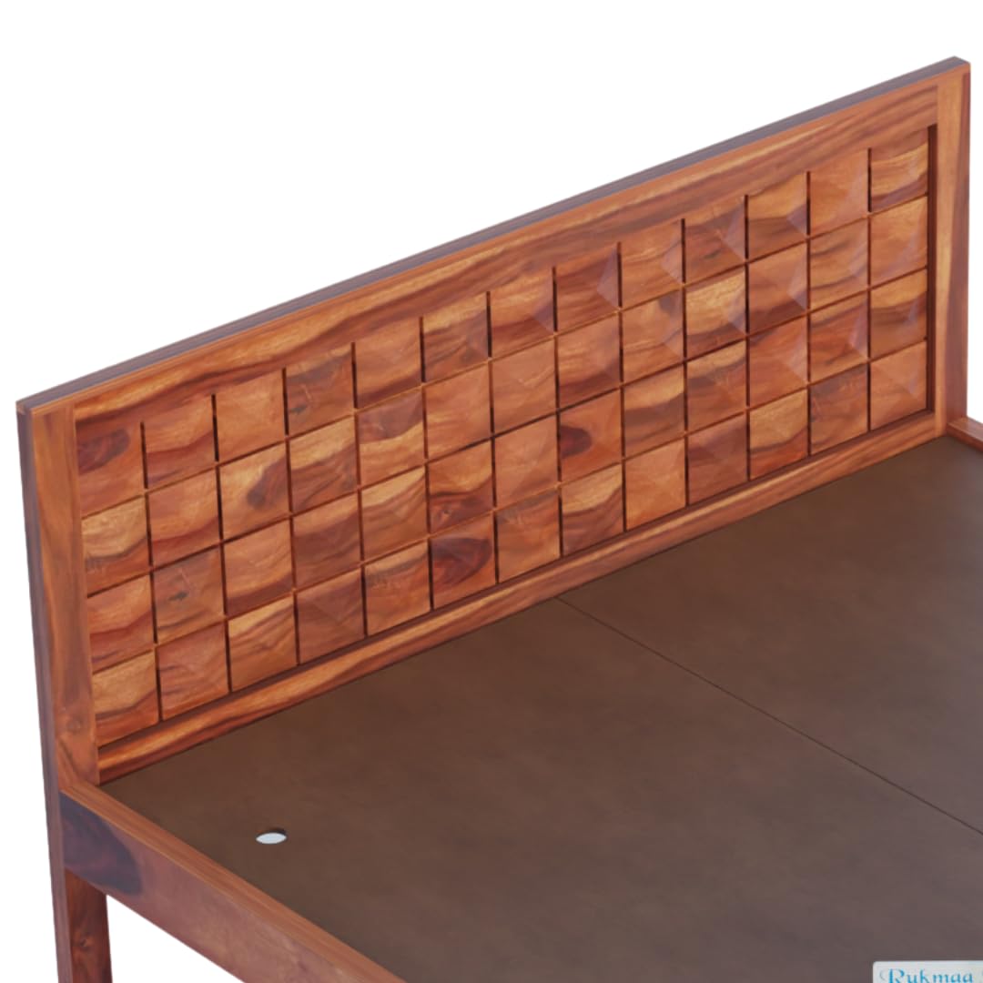 Rukmaajee Queen Size Bed in Solid Sheesham Wood | Honey Premium Finish