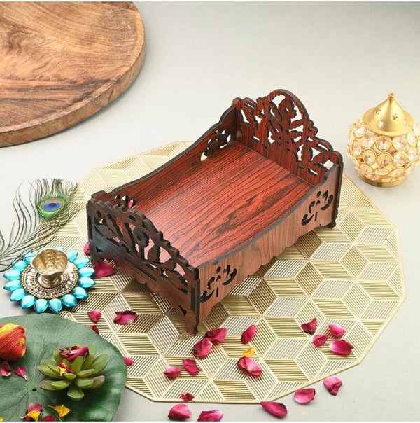 Rukmaajee Premium Engineered Wooden Carved Pattern Designer Bed for