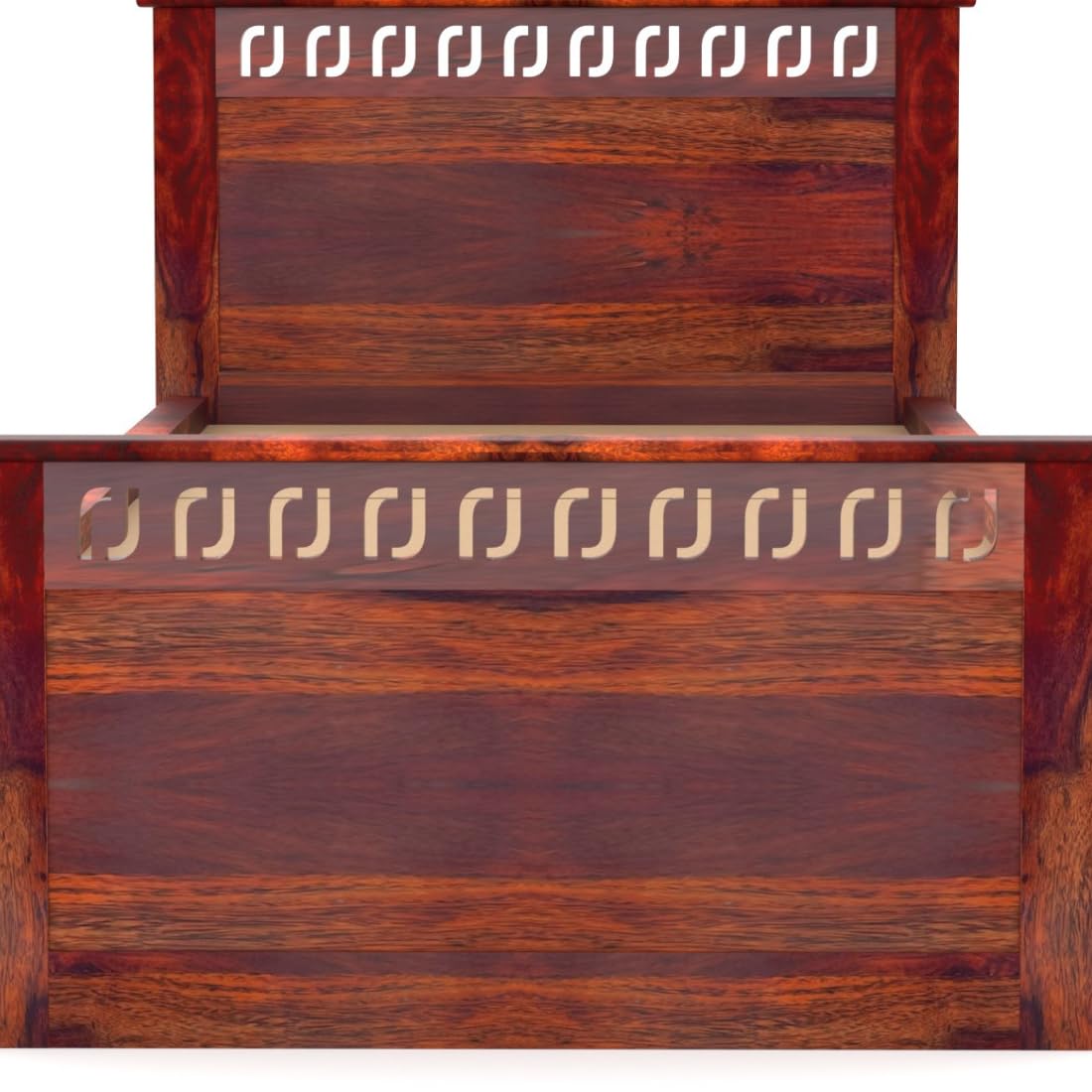 Single Bed with Walnut Finish, J-Pattern Headboard and Footboard, 96.5