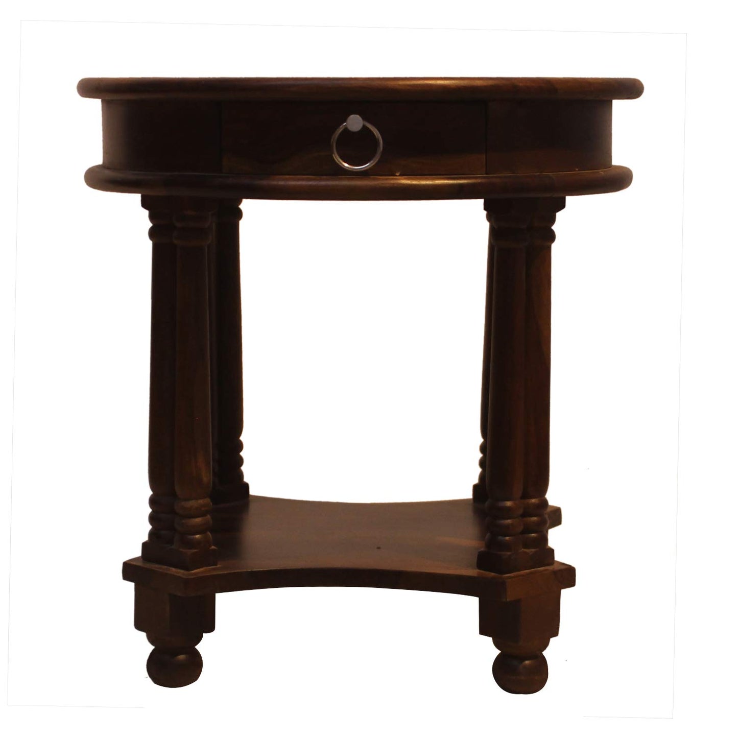 Rukmaajee Furniture Round Telephonic Table in Natural Solid Wood with