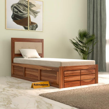 Rukmaajeee Solid Sheesham Wood Single Bed with Box Storage | Wooden