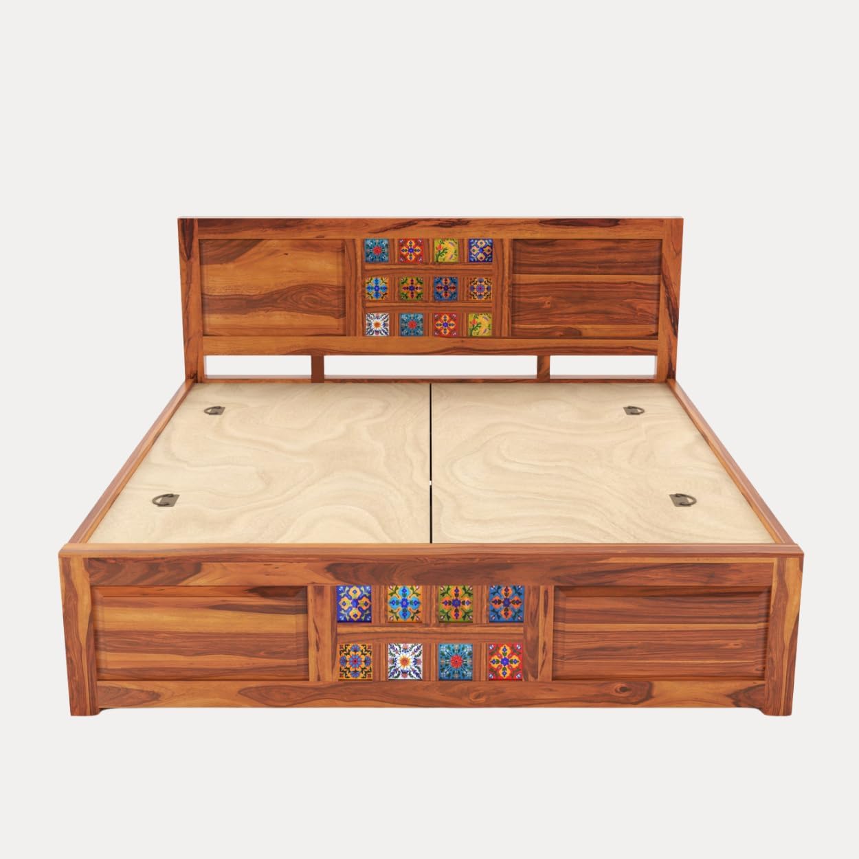 Rukmaajee Taurus Solid Sheesham Wood Queen Size Bed with Storage Box