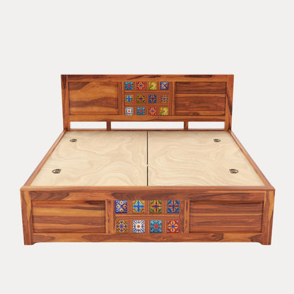 Rukmaajee Taurus Solid Sheesham Wood Queen Size Bed with Storage Box