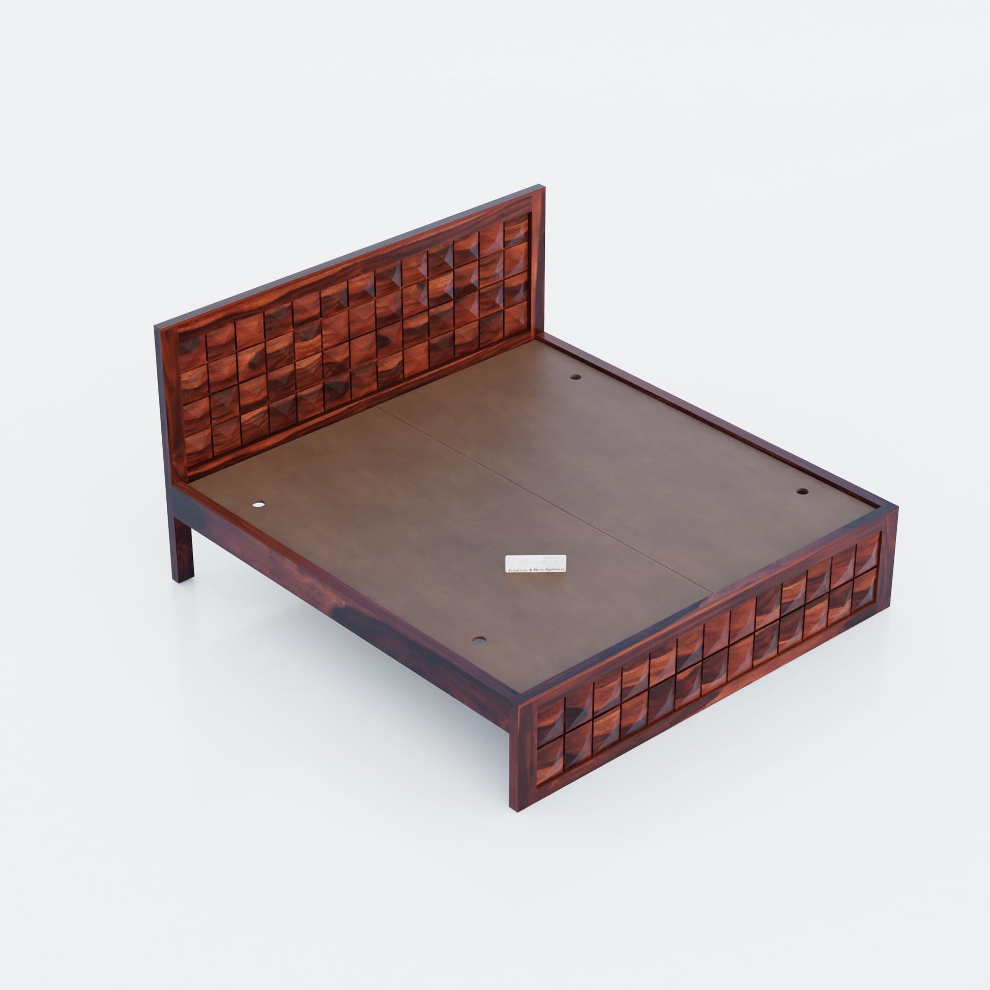 Rukmaajee Solid Sheesham Wood King Size Bed | Diamond Design Headboard