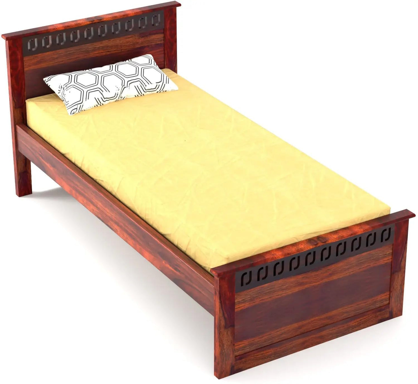 Rukmaajee Single Solid Sheesham Wood Bed with Box Storage Honey