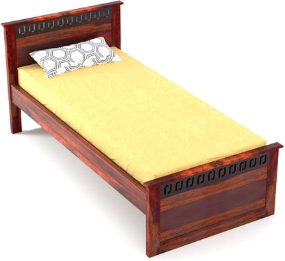 Rukmaajee Single Solid Sheesham Wood Bed with Box Storage Honey