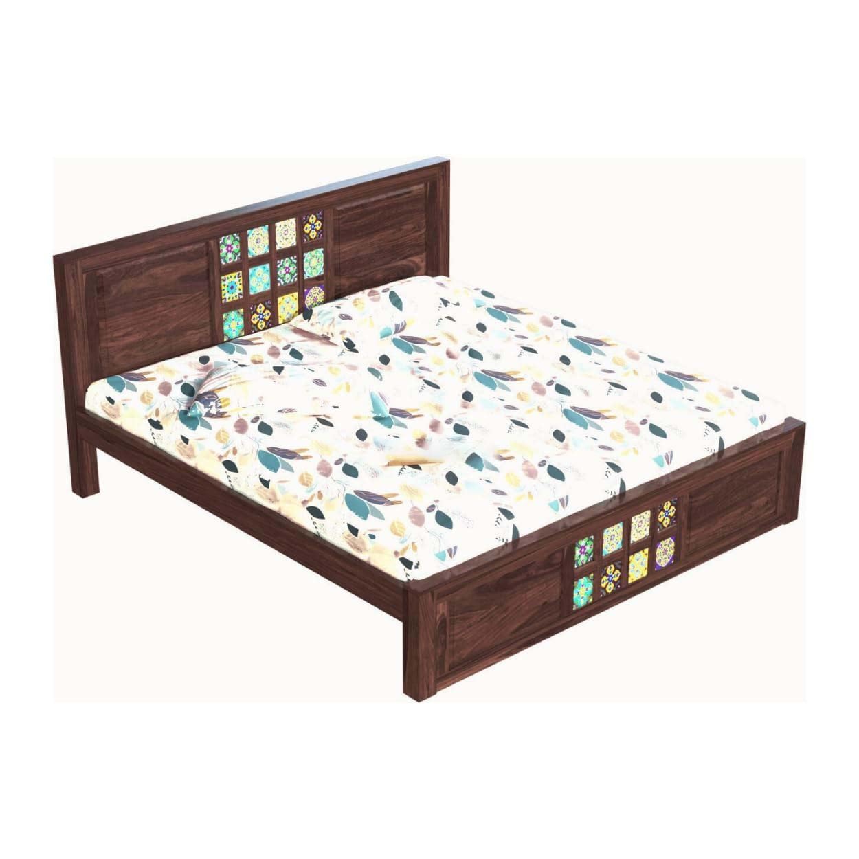 Rukmaajee Sheesham Wood Queen Size Bed Without Storage | Solid Cot Bed