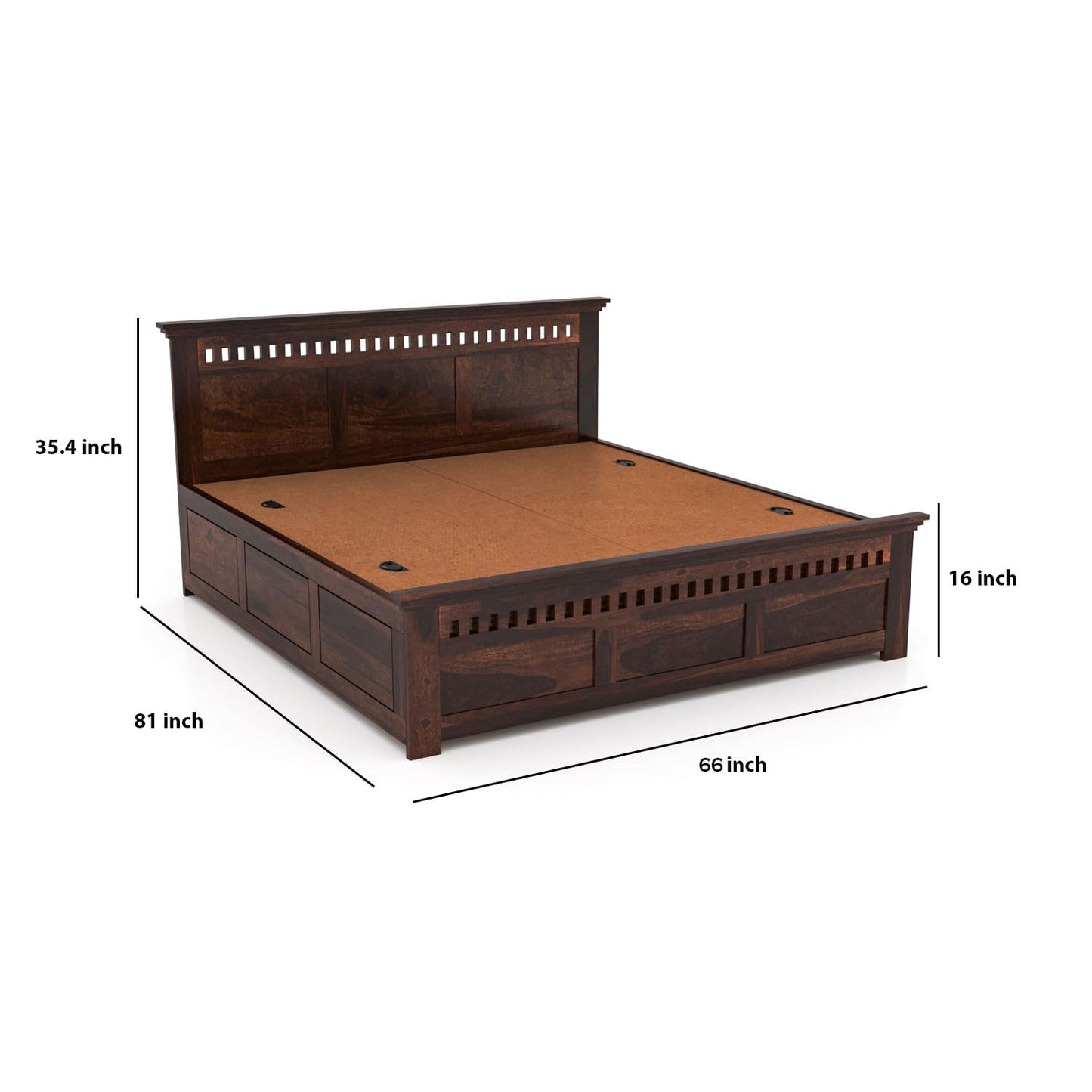 Rukmaajeee Solid Sheesham Wood Armania Queen Size Bed with Box Storage