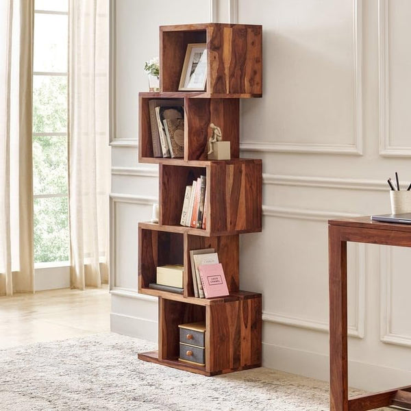 Rukmaajee Furniture Zikato Bookshelf in Natural Solid Wood Simpla Long