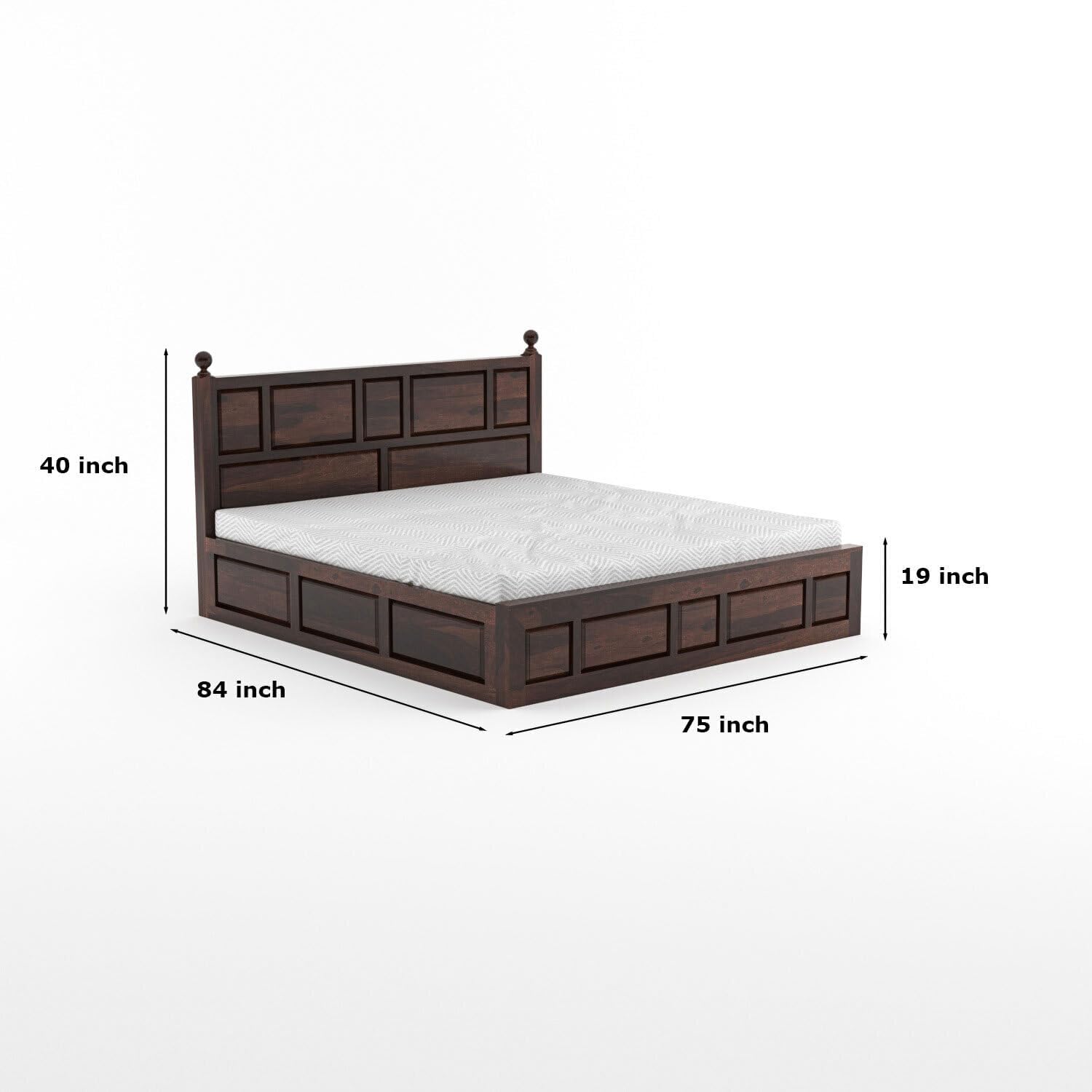 Rukmaajee Solid Sheesham Wood King Size Bed with Box Storage for Home