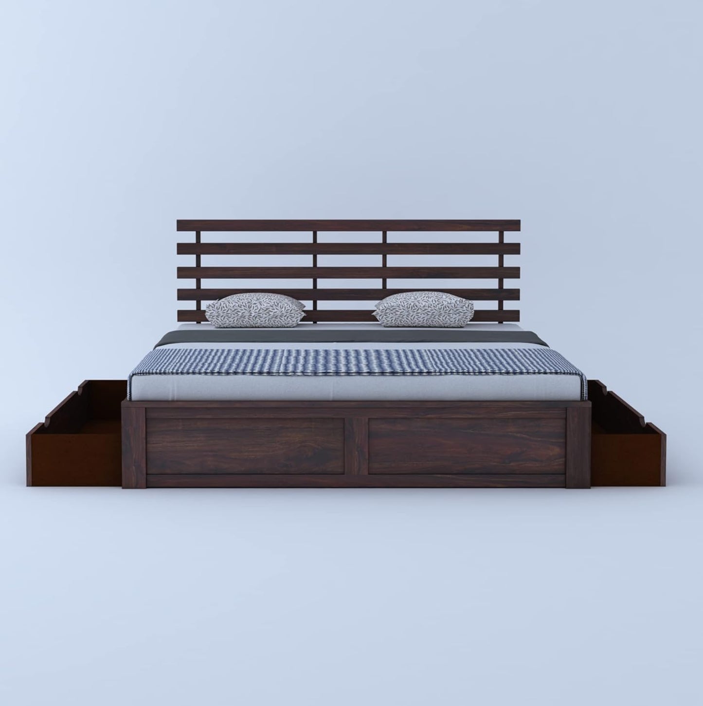 Rukmaajee Solid Sheesham Wood Queen Size Bed with 2 Drawers Storage