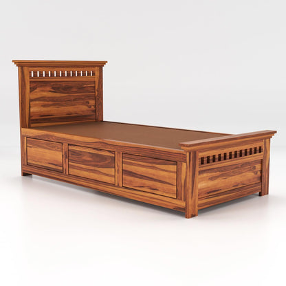 Rukmaajeee Solid Sheesham Wood Single Bed with Box Storage | Wooden