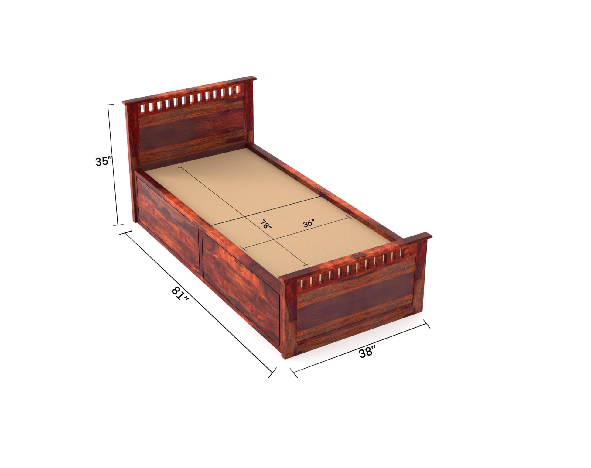 Rukmaajee Sheesham Wood Single Size Bed with Box Storage | Solid