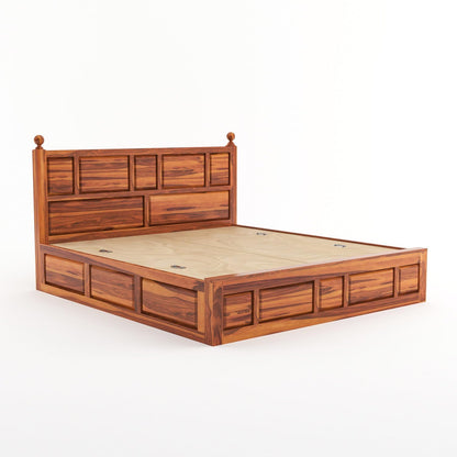 Rukmaajee Solid Sheesham Wood King Size Bed with Box Storage for Home