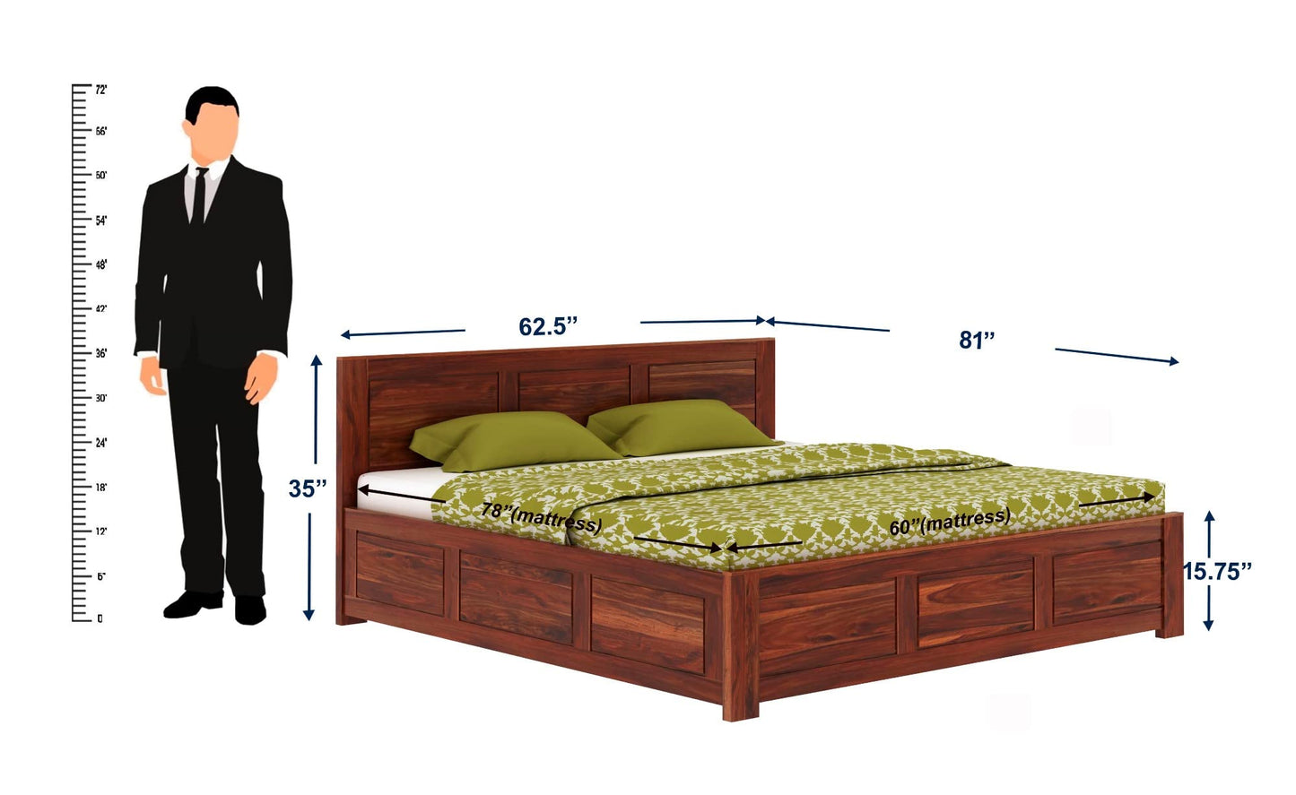 Rukmaajeee Solid Sheesham Wood Bed | Wooden Double Cot Palang for