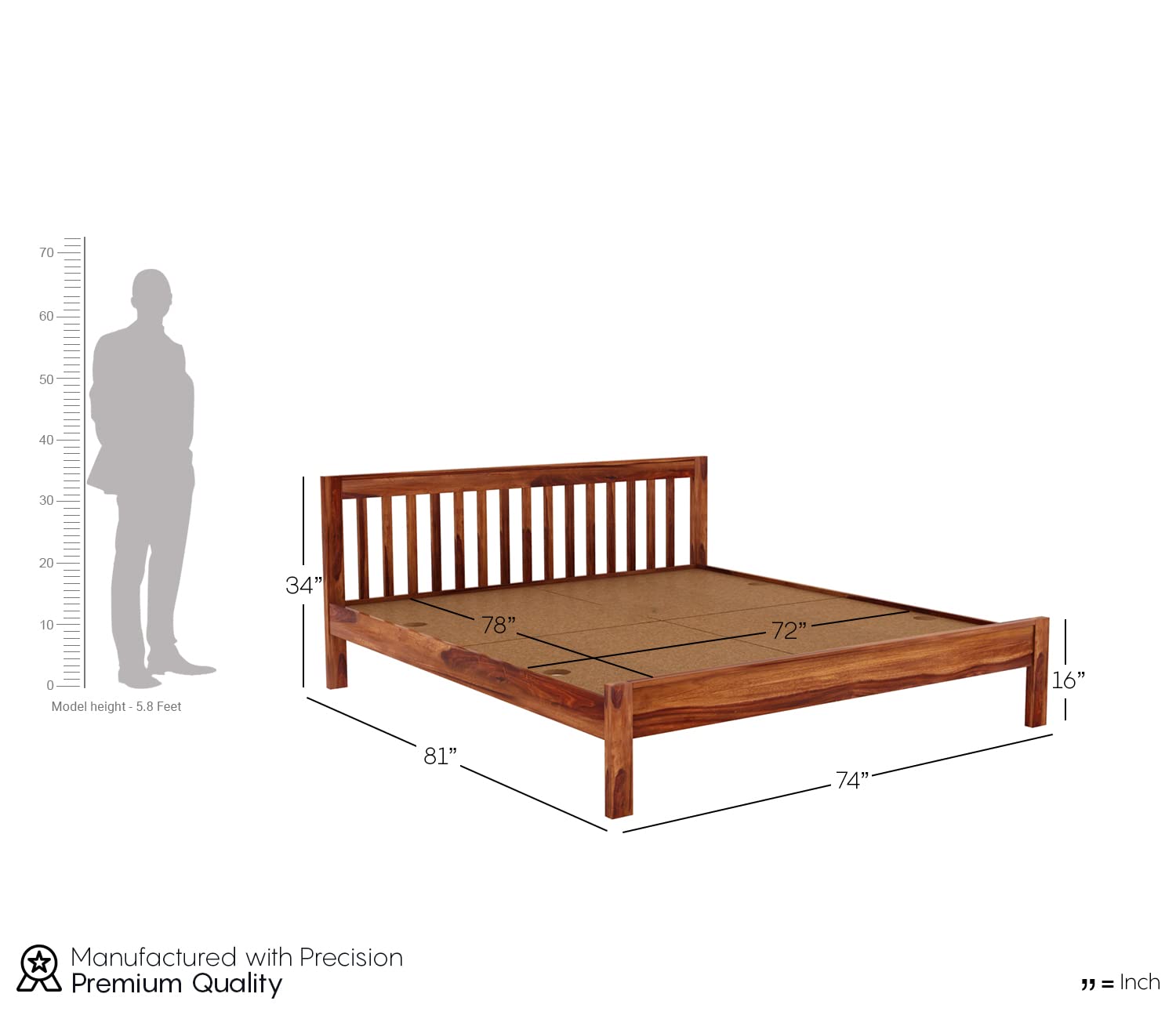 Rukmaajeee Sheesham Wood King Size Bed Without Storage | Wooden Double