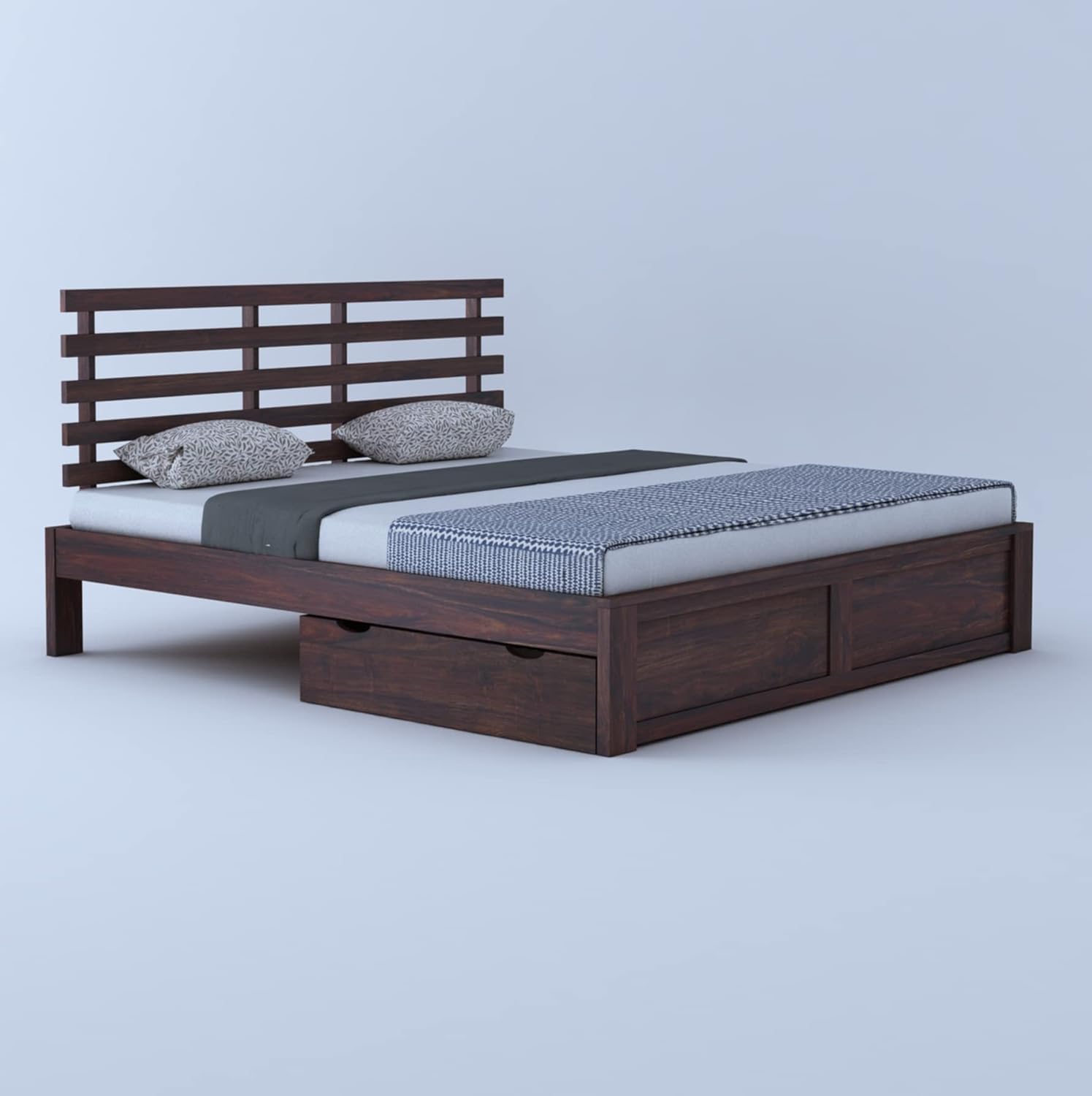 Rukmaajee Solid Sheesham Wood Queen Size Bed with 2 Drawers Storage