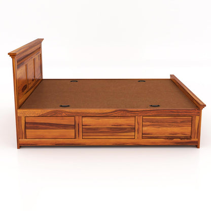 Rukmaajeee Solid Sheesham Wood Armania Queen Size Bed with Box Storage