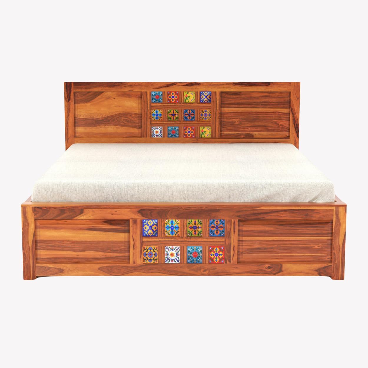 Rukmaajee Taurus Solid Sheesham Wood Queen Size Bed with Storage Box
