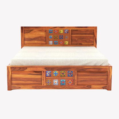 Rukmaajee Taurus Solid Sheesham Wood Queen Size Bed with Storage Box