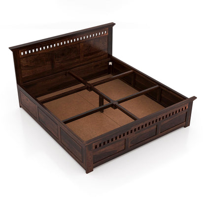 Rukmaajeee Solid Sheesham Wood Armania Queen Size Bed with Box Storage