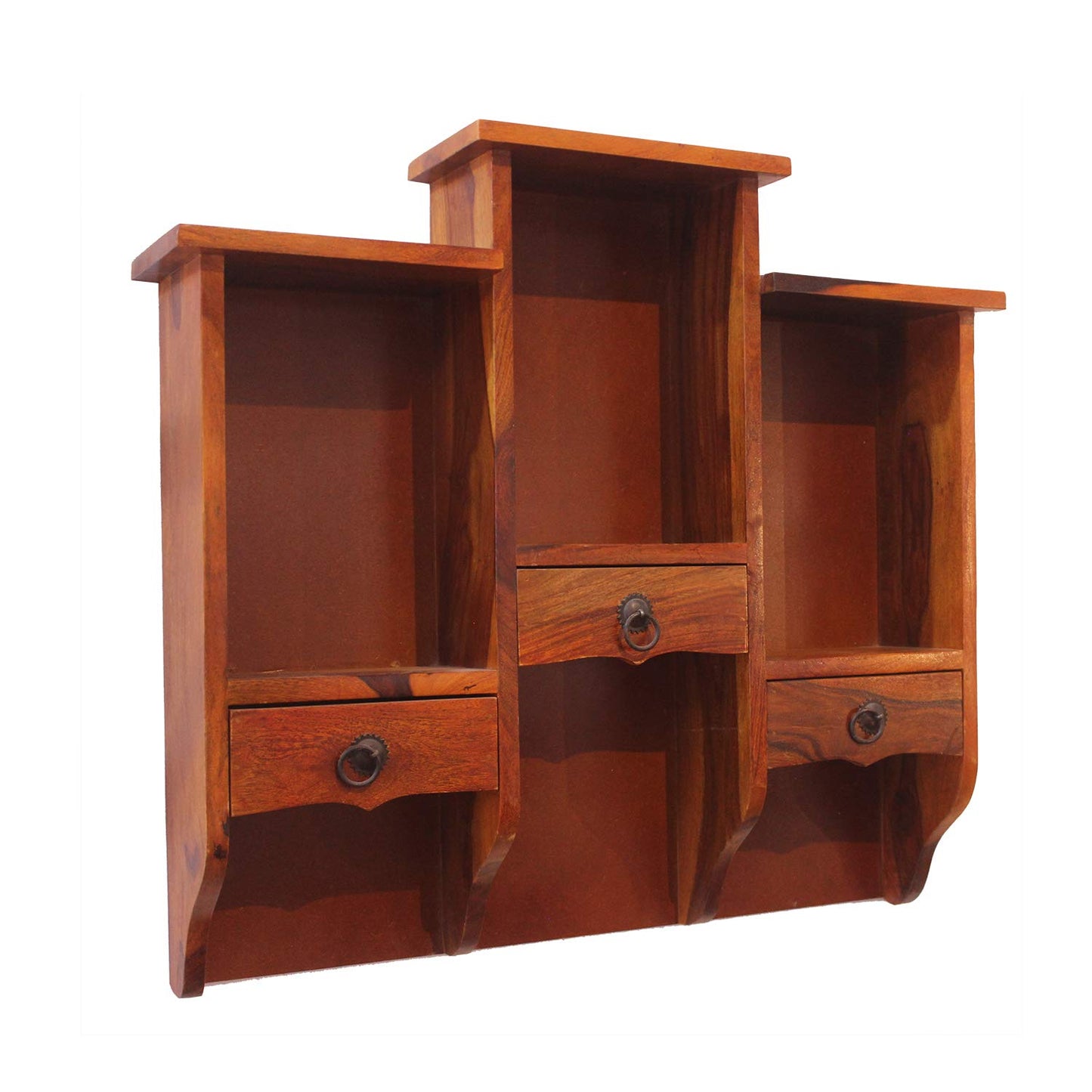 Rukmaajee Furniture Diamond Three Drawer Wall Self in Natural Solid