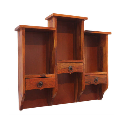 Rukmaajee Furniture Diamond Three Drawer Wall Self in Natural Solid