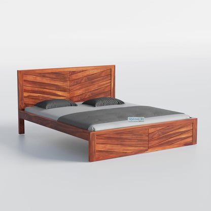 Rukmaajee Solid Sheesham Wood Queen Size Bed | Honey Premium Finish