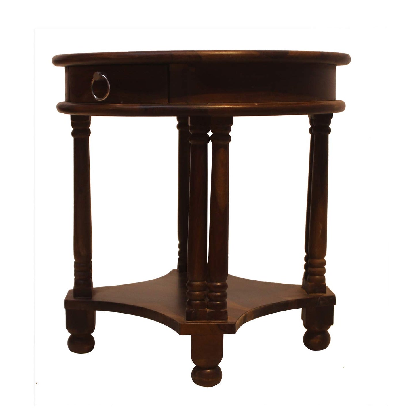 Rukmaajee Furniture Round Telephonic Table in Natural Solid Wood with