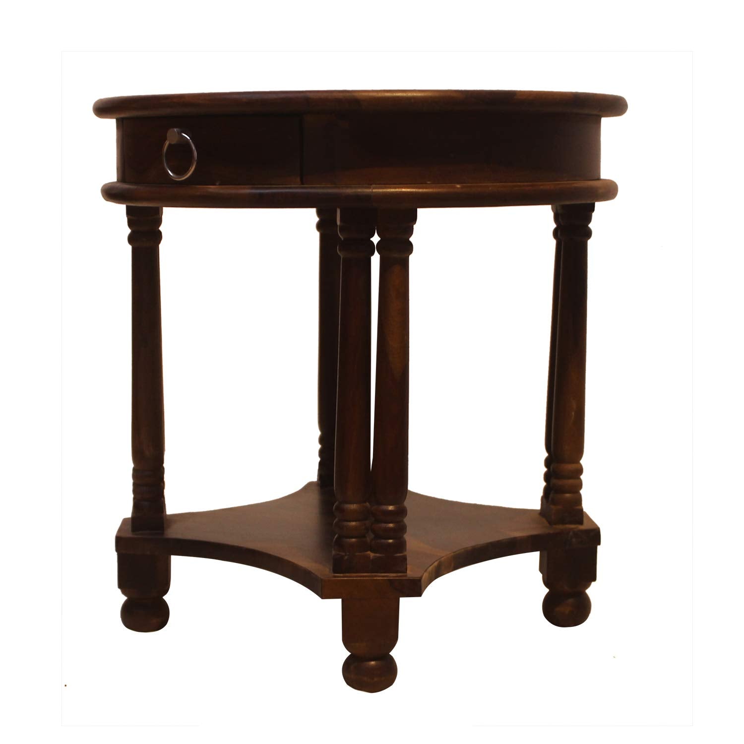 Rukmaajee Furniture Round Telephonic Table in Natural Solid Wood with