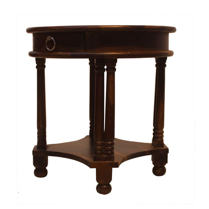 Rukmaajee Furniture Round Telephonic Table in Natural Solid Wood with