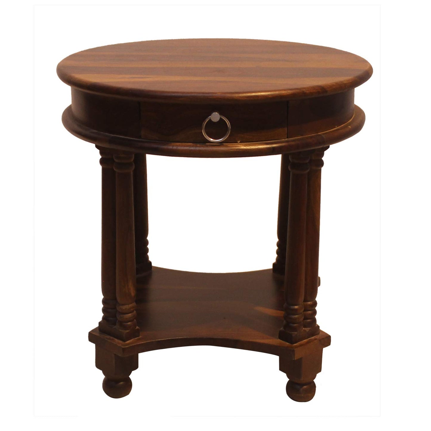 Rukmaajee Furniture Round Telephonic Table in Natural Solid Wood with