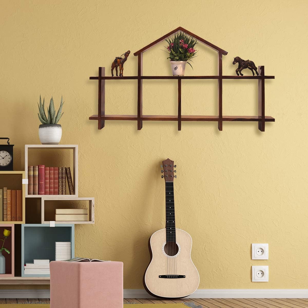 Rukmaajee Furniture Simpla Wall Shelf in Natural Solid Wood for