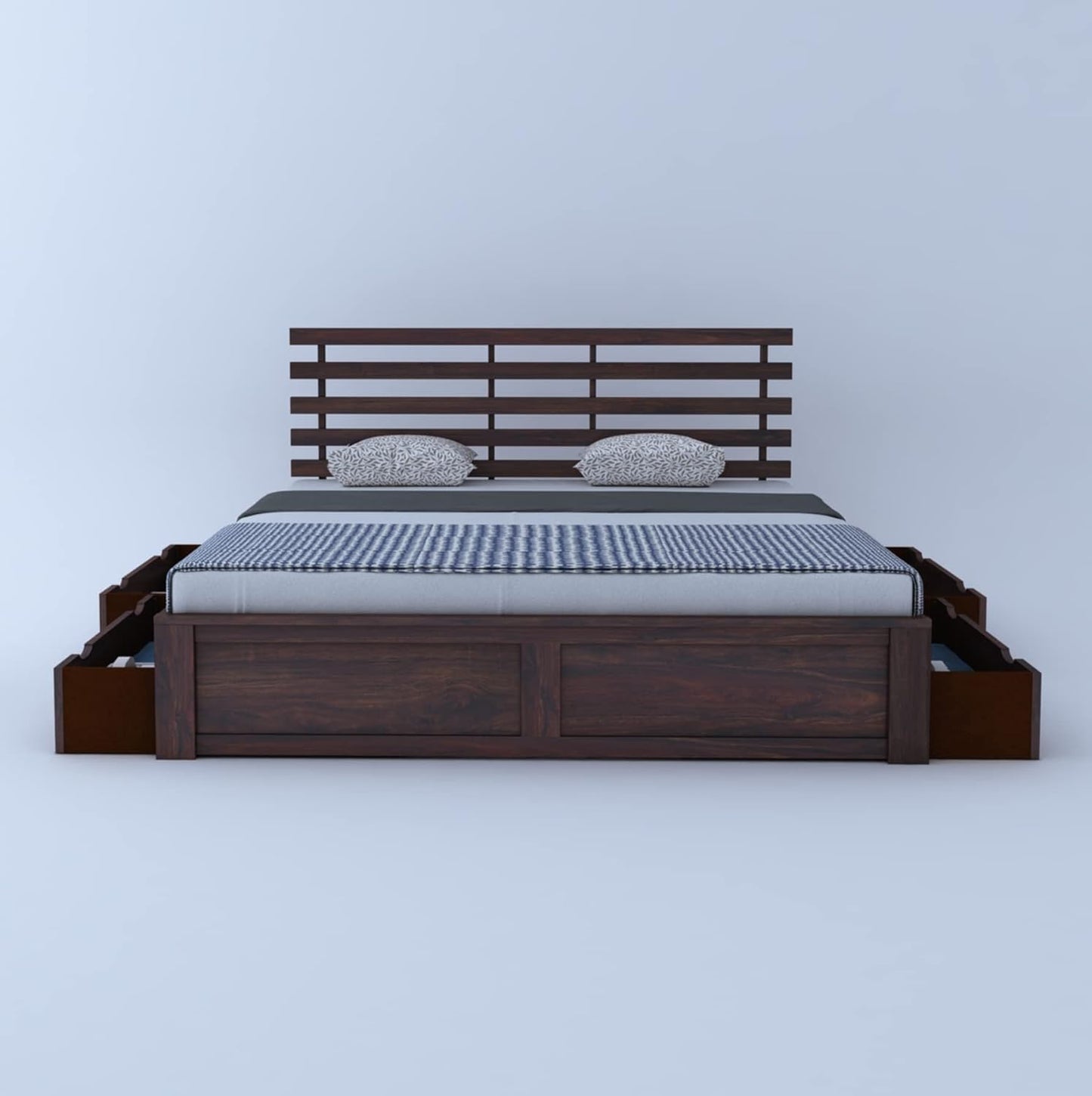 Rukmaajee Solid Sheesham Wood Queen Size Strap Bed with 4 Drawers
