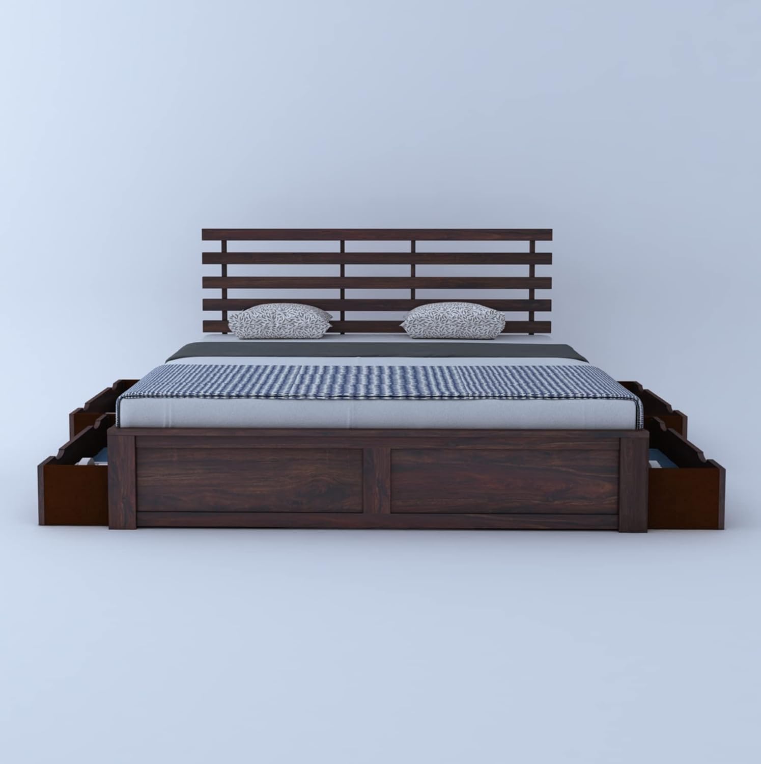 Rukmaajee Solid Sheesham Wood Queen Size Strap Bed with 4 Drawers