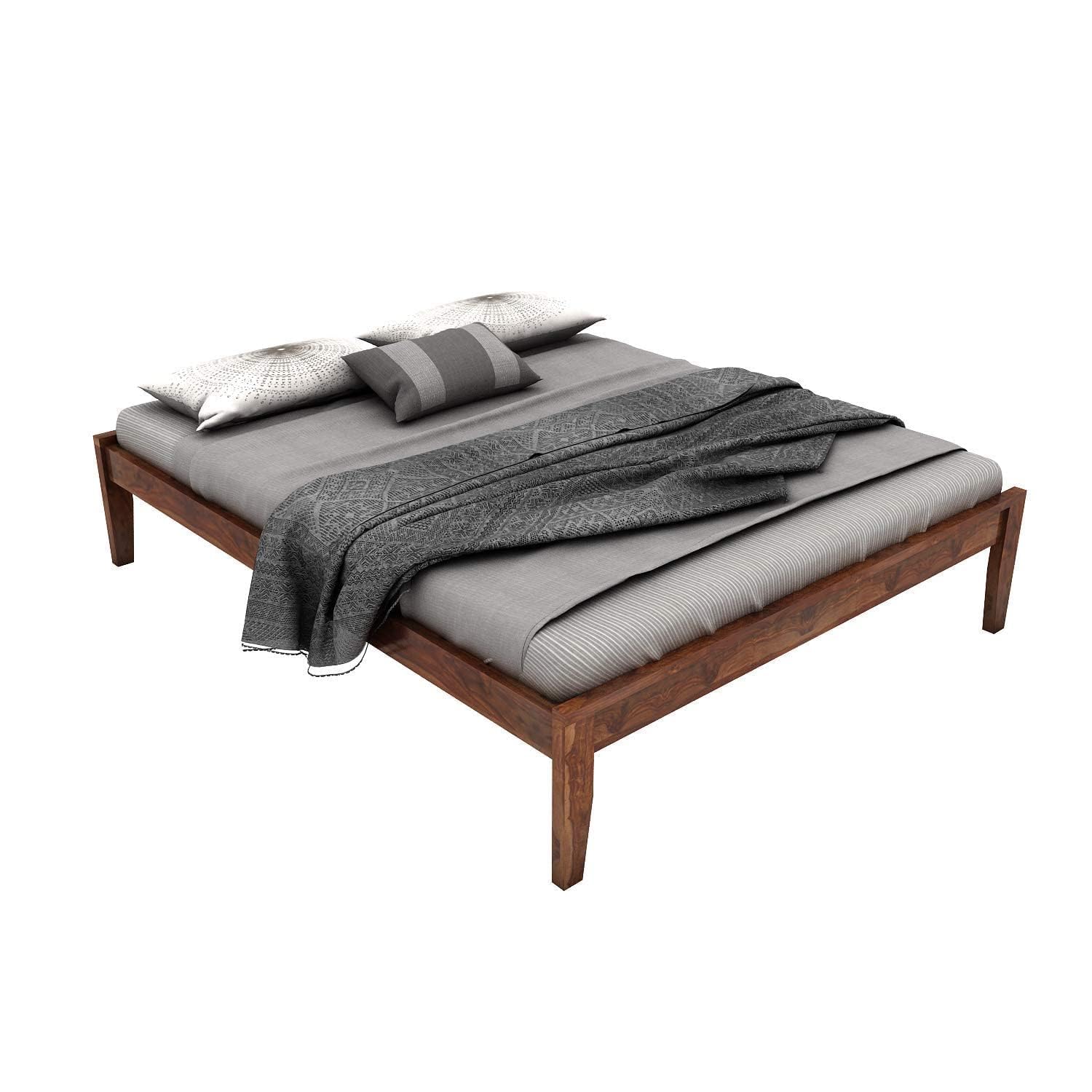 Rukmaajee Sheesham Wood King Size Bed Without Storage Solid Wooden Cot