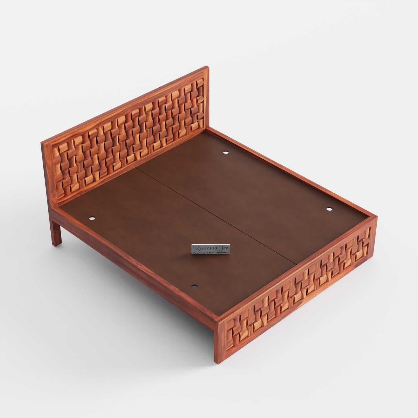Rukmaajee Solid Sheesham Wood King Size Bed | Honey Finish