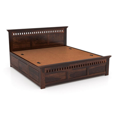 Rukmaajeee Solid Sheesham Wood Armania Queen Size Bed with Box Storage