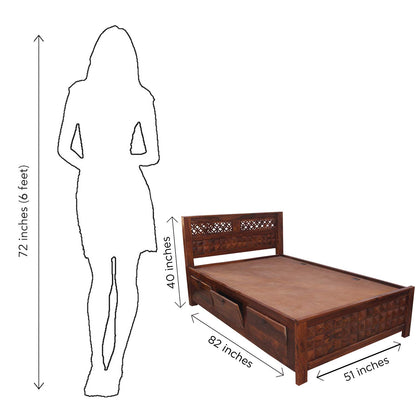 Rukmaajee Furniture Flora with Diamond Bed in Natural Solid Wood with