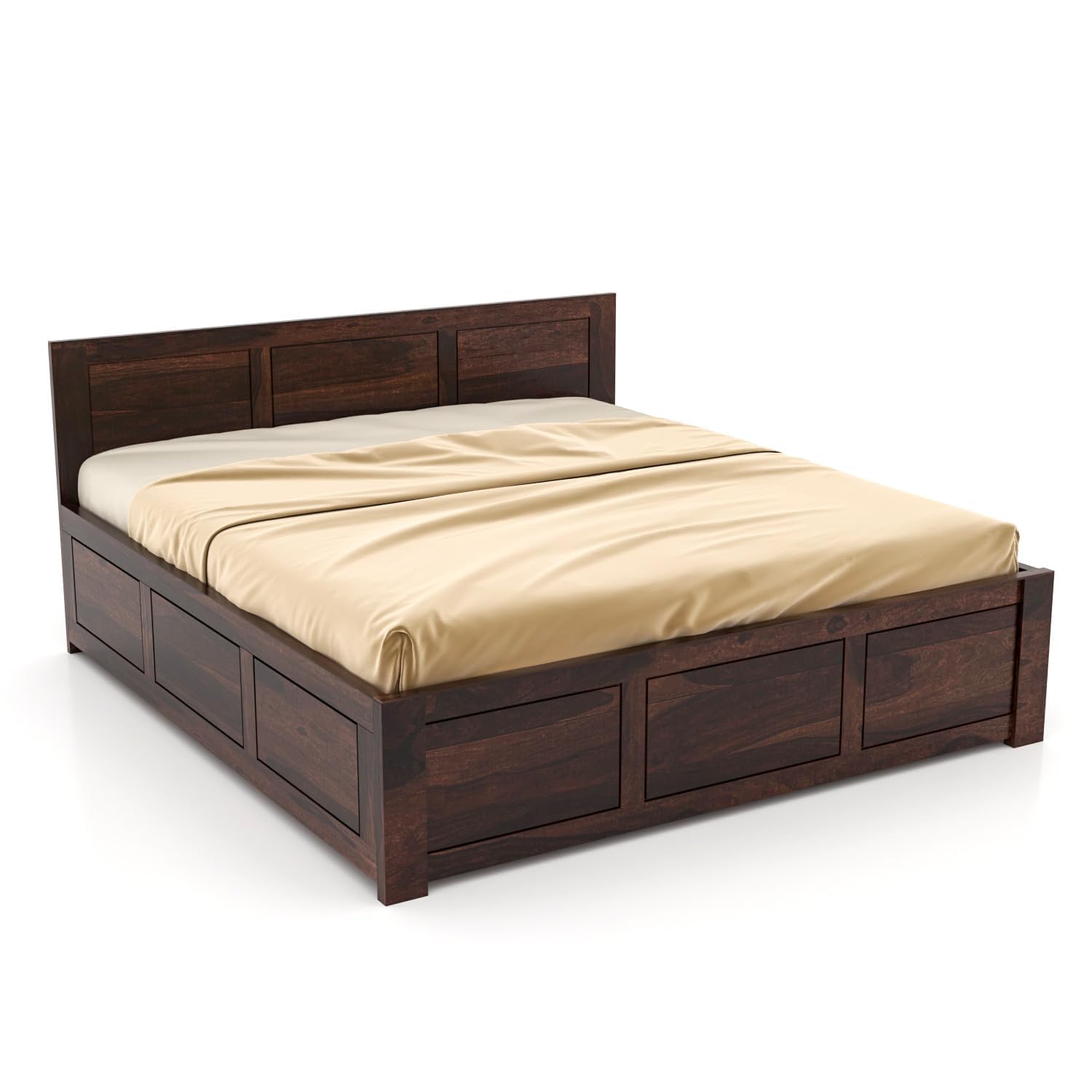 Rukmaajee Solid Sheesham Wood Queen Size Bed with Box Storage for